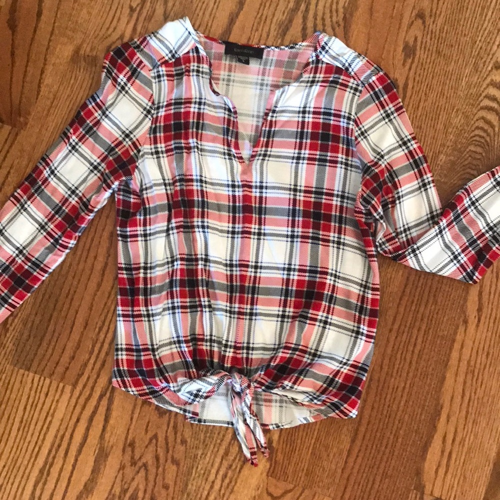 Karen Kane red/black plaid blouse, small